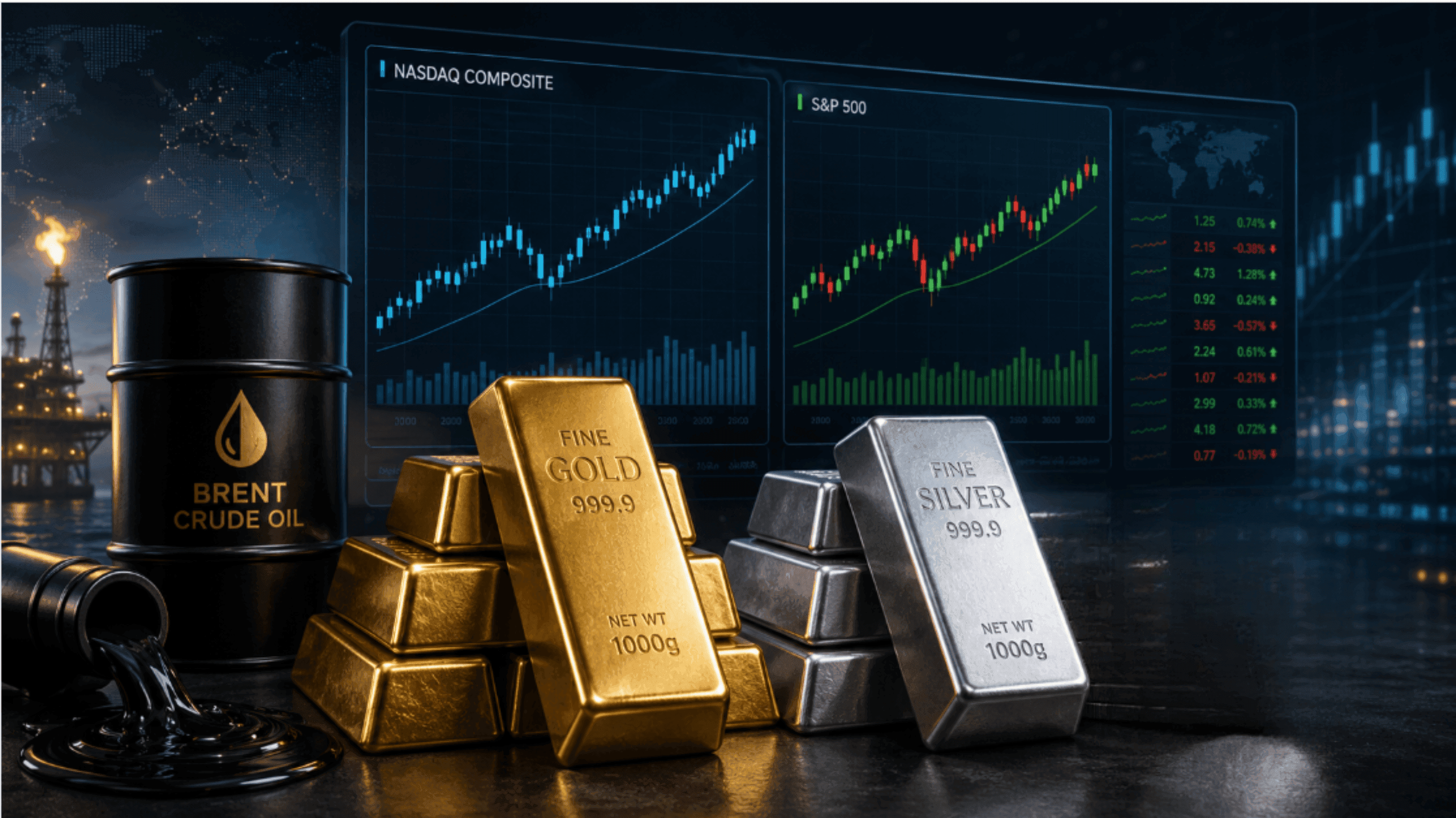 July 01, 2026 - Today’s Market News - Nasdaq Rises 1.52% to 26,213.72, Gold Falls 0.93% to $3,970.57, While Brent Crude Edges Up 0.027% to $72.72