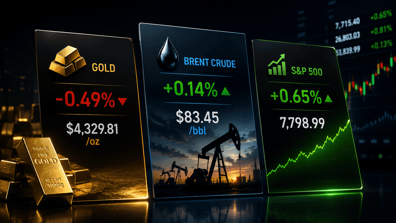 August 14, 2026 - Dow Rises 0.13% to 53,839.99, Gold Falls 0.49% to $4,329.81 and Brent Edges Up 0.14% to $83.45