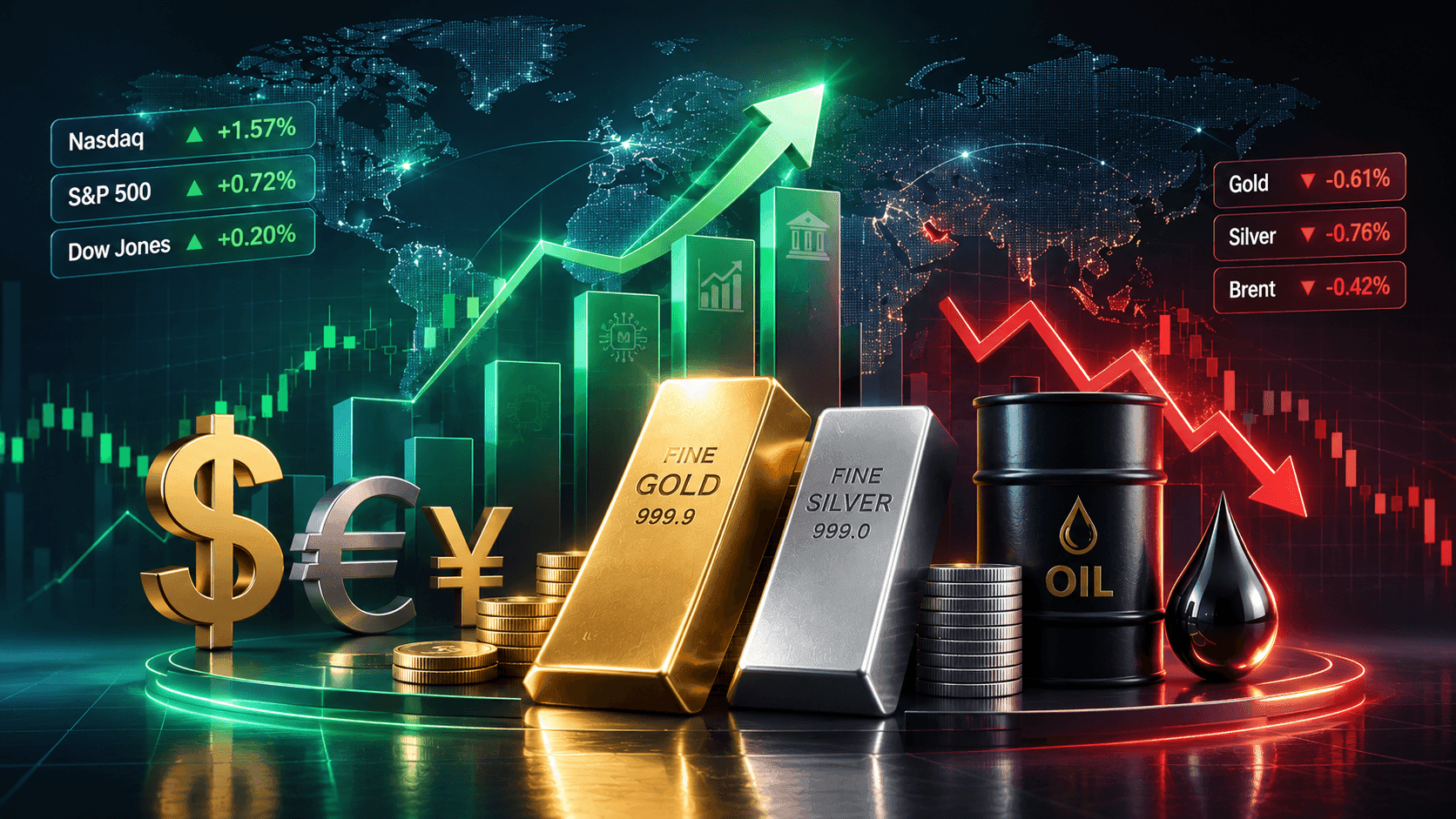 August 28, 2026 - Dow Rises 0.20% to 53,569.44, Gold Falls 0.61% to $4,574.01 and Brent Drops 0.42% to $85.98
