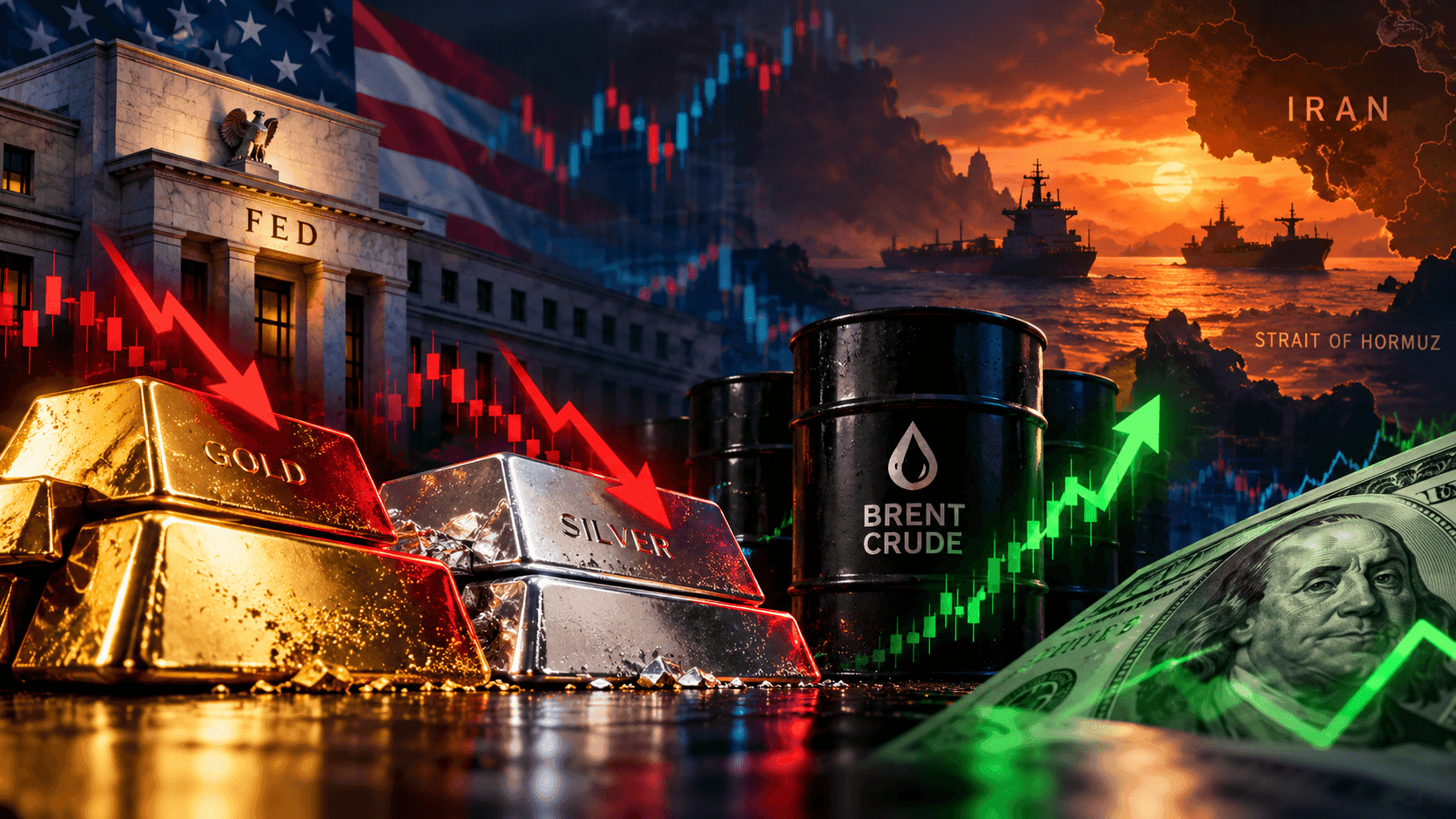 September 28, 2026 - Gold Falls 2.55% to $4,176.17, Silver Drops 4.17% to $61.61 and Brent Rises 1.77% to $99.17