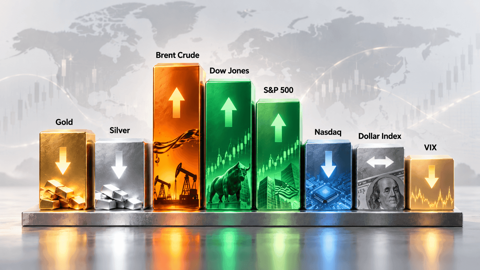 October 21, 2026 - Gold Falls 0.24% to $4,115.66, Silver Drops 1.26% to $57.26 and Brent Rises 1.47% to $110.39